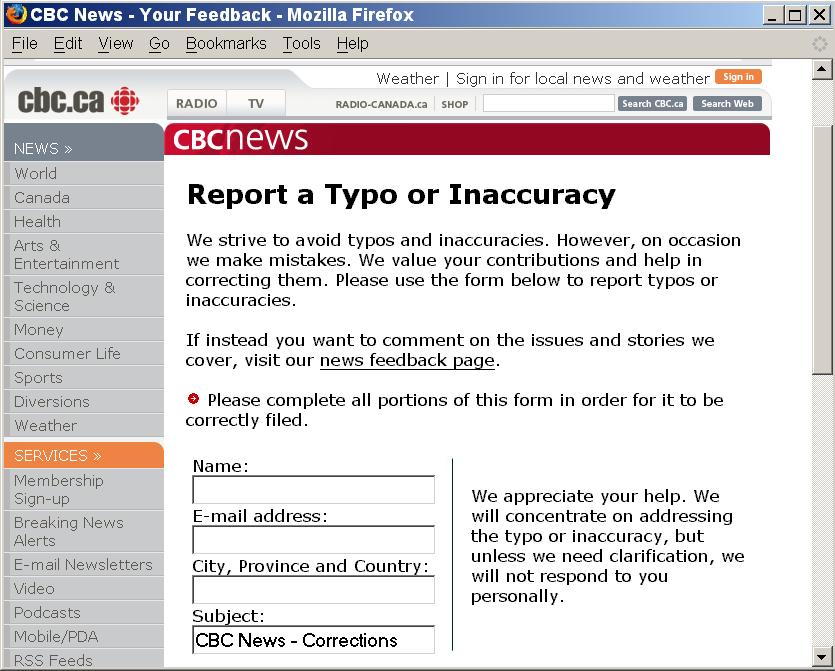 CBC News: Report a Typo or Inaccuracy