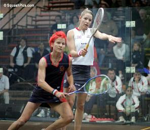 Vicky Botwright of England takes on Annelize Naude of the Netherlands in the 2006 World Team Championships