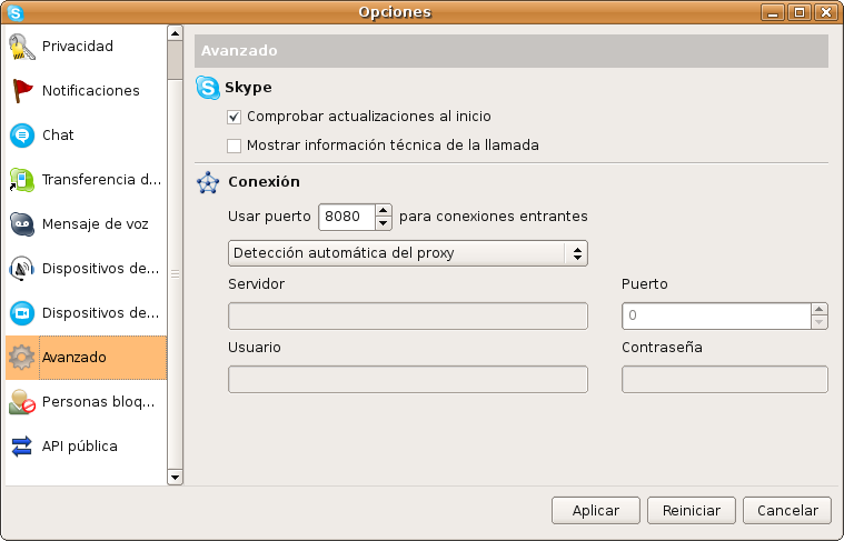 Configuracion de Proxy en Skype
