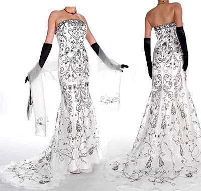 P527 Black and White Embroidery Gown