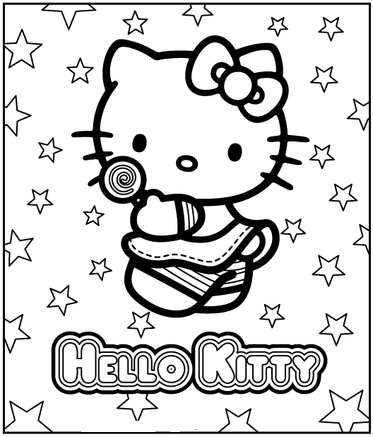 Dibujo para pintar hello kitty entre estrellas