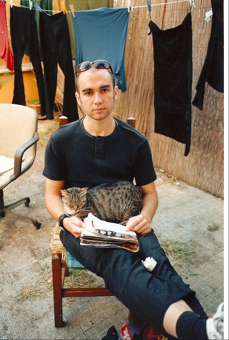 Hugues with Gabriel's cat, Roma, Sept. 2001