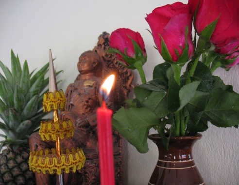 Just virtually every family inwards Thailand volition bring a  Bangkok Map; Fresh flowers on our Buddha Shelf