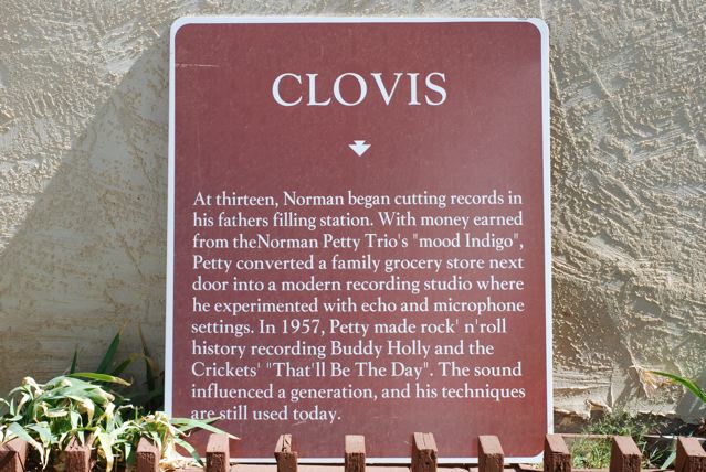 Clovis sign outside the Norman Petty Recording Studios, Clovis, New Mexico