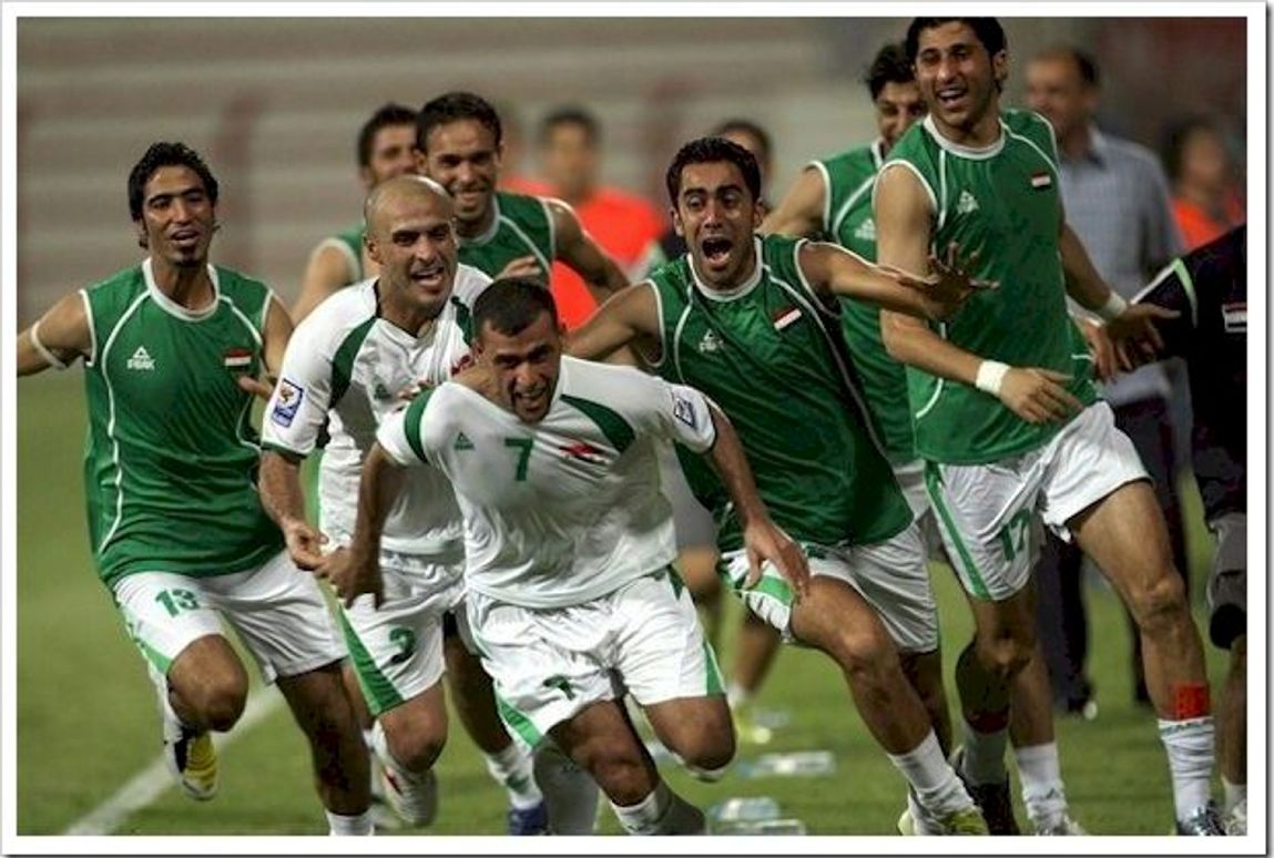 The Iraqi team plays in the World Soccer Cup games
