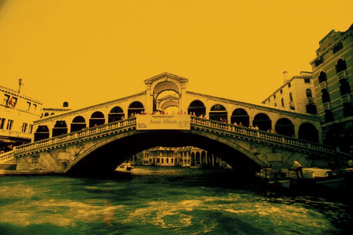 VENICE ITALY_ Rialto Bridge from a waterbus