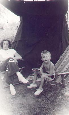 Jerry with mother, Bessie Veon on a camping trip, circa 1939
