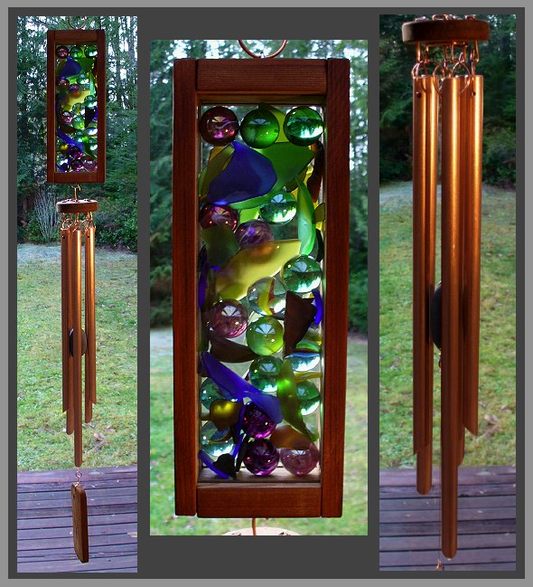 wind chime, marbles, beach glass, copper, Tim Kline