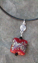 Red Fritz Lampwork with Silver on Leather