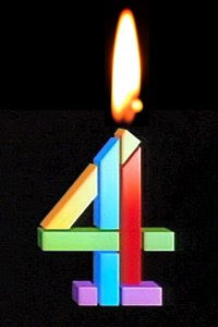Chanell 4 logo and a candle - happy 25th birthday