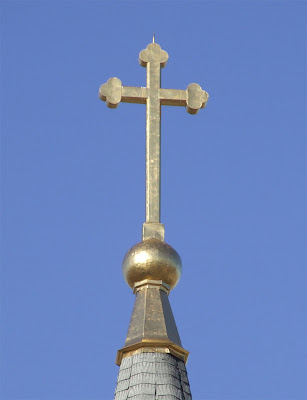 Immaculate Conception Catholic Church, in Columbia, Illinois, USA - golden cross on spire