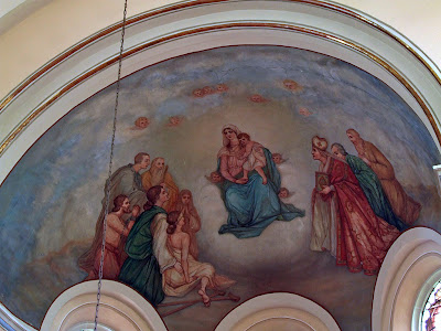 Shrine of Our Lady of Sorrows, in Starkenberg, Missouri, USA - painting of the Blessed Virgin Mary above the sanctuary