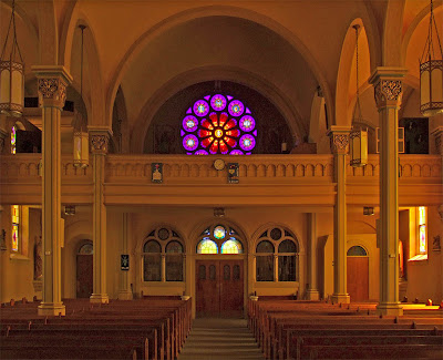 Saint Paul Roman Catholic Church, in Saint Paul, Missouri, USA - Nave looking towards the choir loft