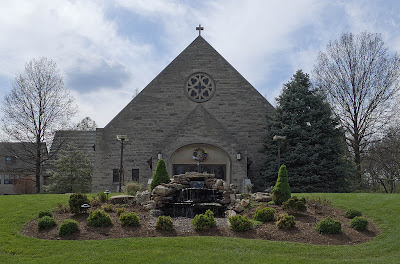 Sainte Genevieve du Bois Roman Catholic Church, in Warson Woods, Missouri, USA - exterior front