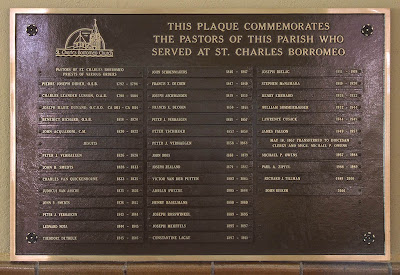 Saint Charles Borromeo Roman Catholic Church, in Saint Charles, Missouri, USA - plaque of pastors of the parish