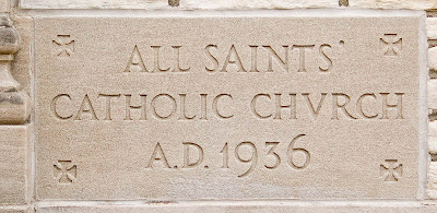 All Saints Roman Catholic Church, in University City, Missouri, USA - cornerstone