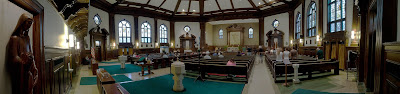All Saints Roman Catholic Church, in University City, Missouri, USA - panorama of interior