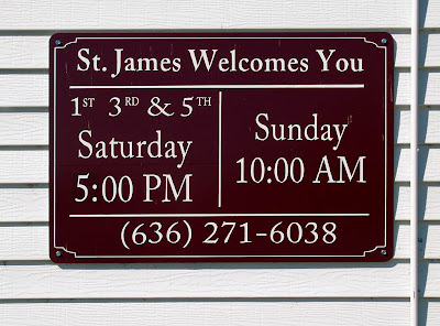 Saint James Roman Catholic Church, in Catawissa, Missouri, USA - sign