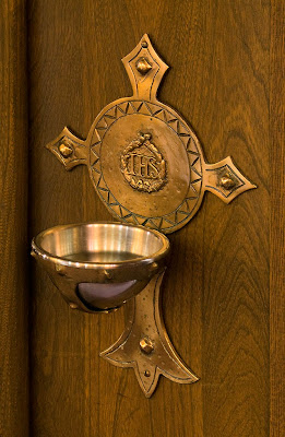Sacred Heart Roman Catholic Church, in Crystal City, Missouri, USA - Holy water font