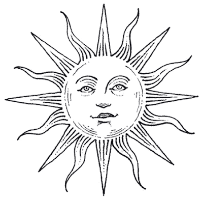 Full Faced Sun Tattoo Design picture, a black and white scet of sun tattoo 