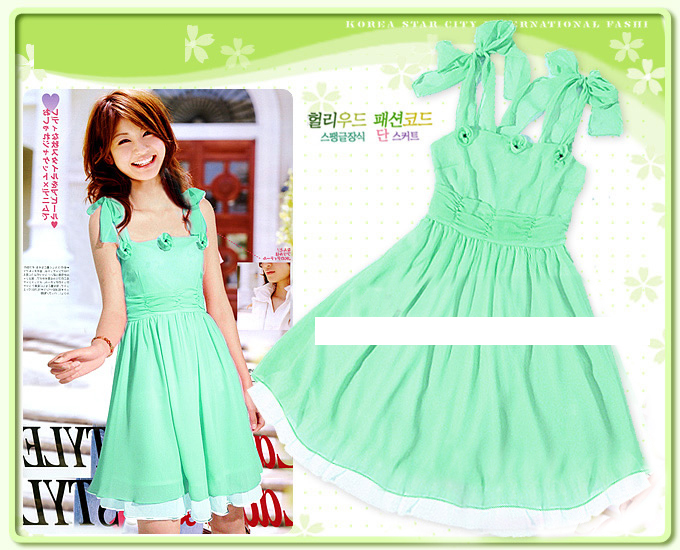 [Green+with+Shoulder+Ribbon+Lovely+Korean+One+Piece+Dress+$49.90.jpg]
