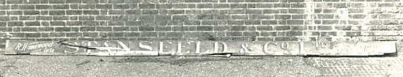 The old sign of Raymond Homewood's which was discovered during the 1975 renovations.