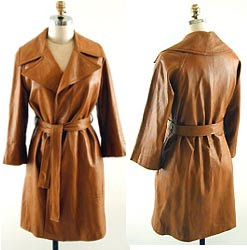 caramel leather wrap trench