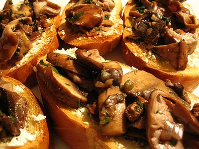 Wild Mushroom Tapas Served on Crusty Bread with Goat Cheese