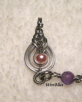 Wire wrapped Pipa Clasp with pearl