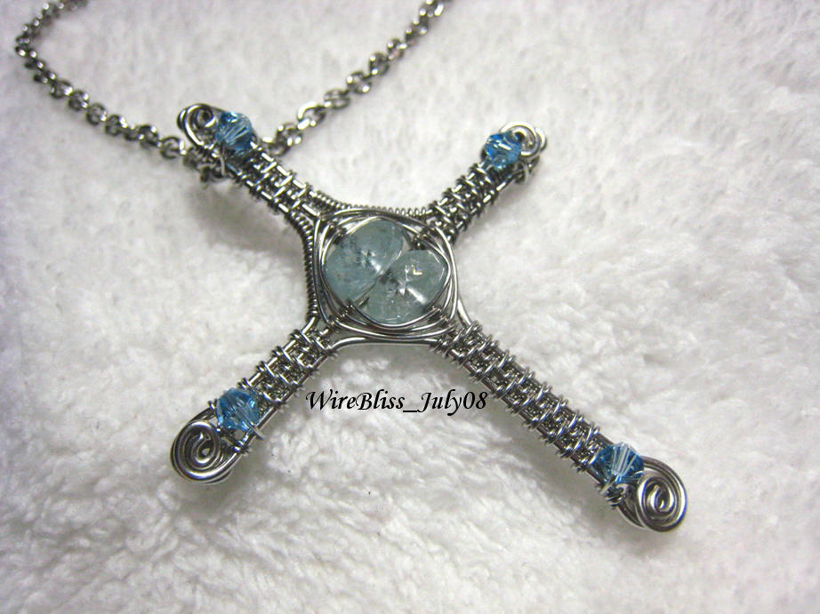 Aquamarine Weaved Cross