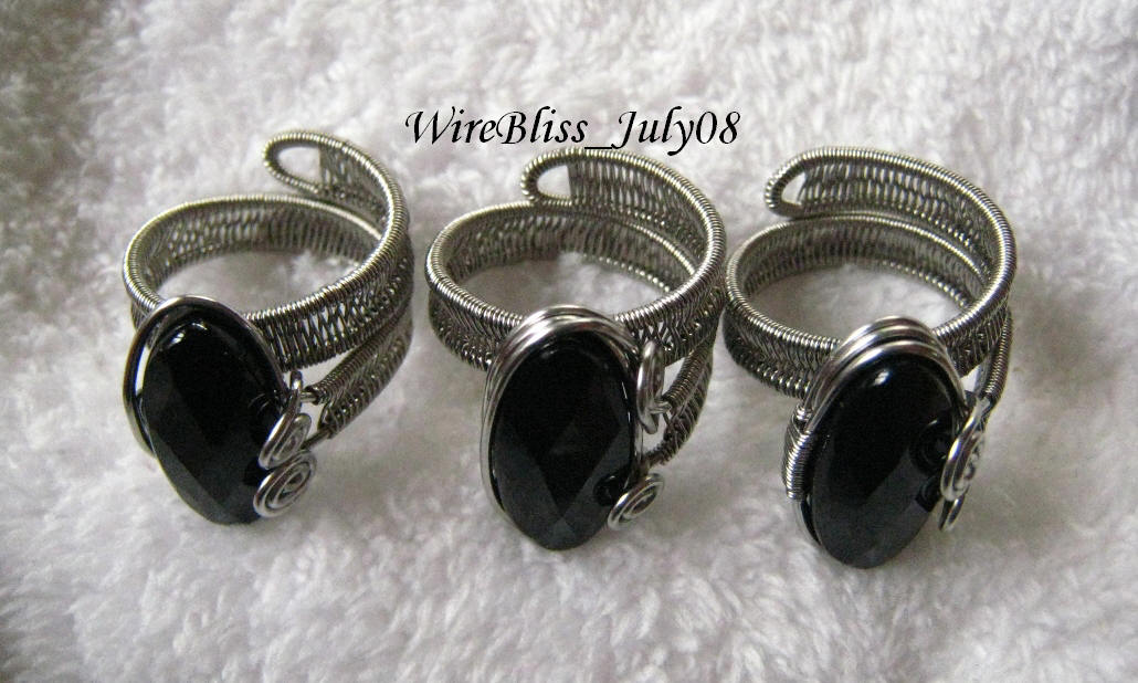 3 wire wrapped adjustable black onyx rings