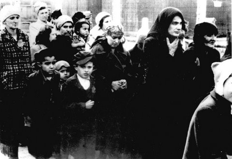 [Auschwitz+II-Birkenau+-+women+and+children+directed+to+the+gas+chamber+during+selection.+SS+photograph,+1944..jpg]