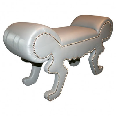 Custom Leather Furniture on Custom Grey Leather Bench With Nickel Nailheads