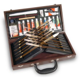 [Artists+Oil+Painting+Set+Has+All+The+Essentials+In+An+Attractive,+Hinged,+Wood+Carrying+Case.jpg]