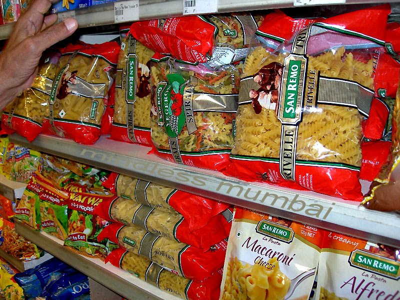 pasta packets in a super market in mumbai
