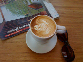 photo of soy latte with pretty foam pattern at Blue Bottle Coffee Co., San Francisco