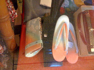 Matching Japanese style purse and shoes in a kimono shop
