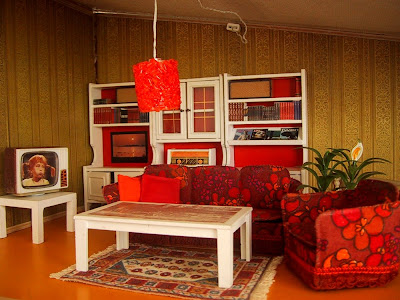 Vintage Lundby dolls' house living room.