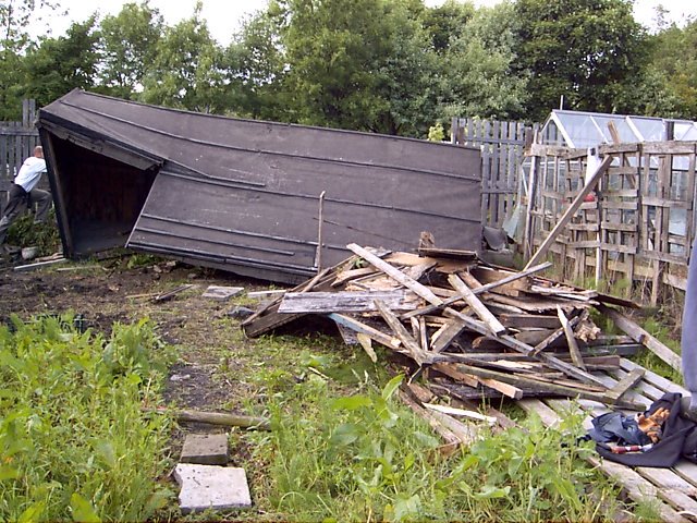 shed and fence down, first day