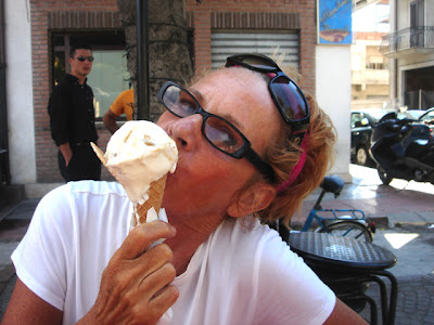 carla enjoying gelato, gioiosa ionica, calabria, italy