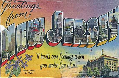 Greetings from New Jersey post card with It hurts our feelings when you make fun of us written on it