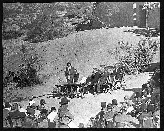 [1925+Dedication+of+Heard+Scout+Pueblo+with+Mrs.+Florena+Barttell+and+George+Phillip,+Chairman.jpg]