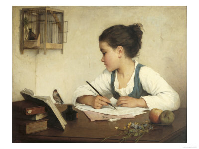 [CT26678i~Young-Girl-Writing-at-Her-Desk-with-Birds-Posters.jpg]