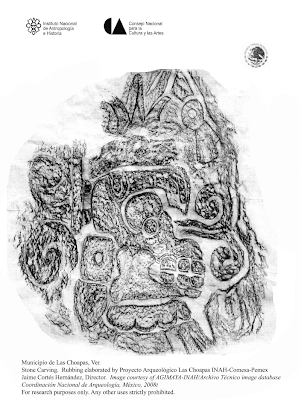 Rubbing of the Carved Monolithic Stone (rubbing elaborated by Proyecto Arqueologico Las Choapas INAH-Comesa-Pemex, Jaime Cortés-Hernández, Director; image courtesy of AGIMAYA-INAH/Archivo Técnico Image Database, Coordinacion Nacional de Arqueologia, Mexico, 2008; for research purposes only, any other uses strictly prohibited)