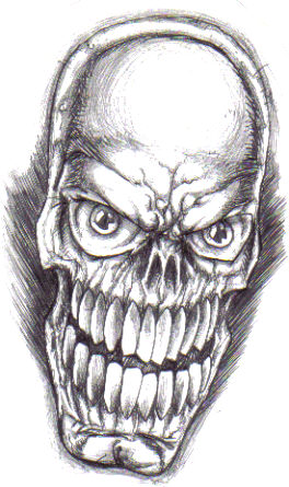 Skull head drawing drawn in biro