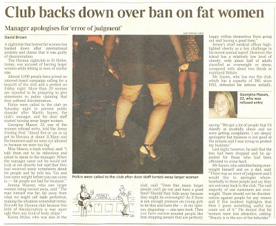 Title – Club backs down over ban on fat women