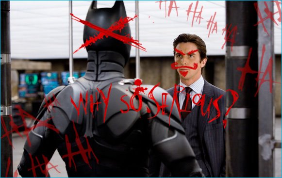 The Dark Knight - A Picture of Christian Bale as Bruce Wayne Vandalized By The Joker