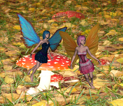beautiful fairies in mushroom scene