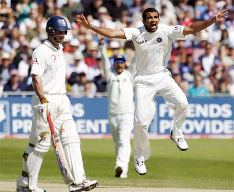Zaheer Khan celebrating a wicket