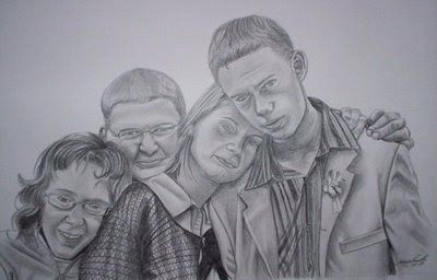Portrait de 4 frères et soeurs, mine graphite
